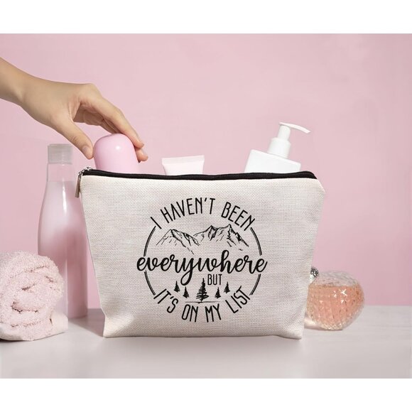 Travel Makeup Bag Linen Portable Cosmetic Organizer Gift for Women - Picture 4 of 5